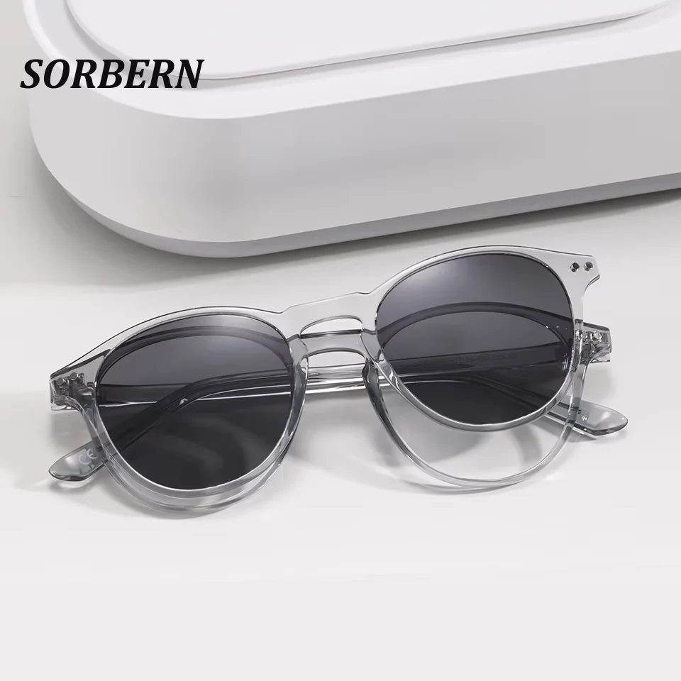 SORBERN Fashion Light Weight TR90  Memory Round Eyeglasses Men Women Magnet Polarized Lens Clip On Sunglasses Magnetic Glasses