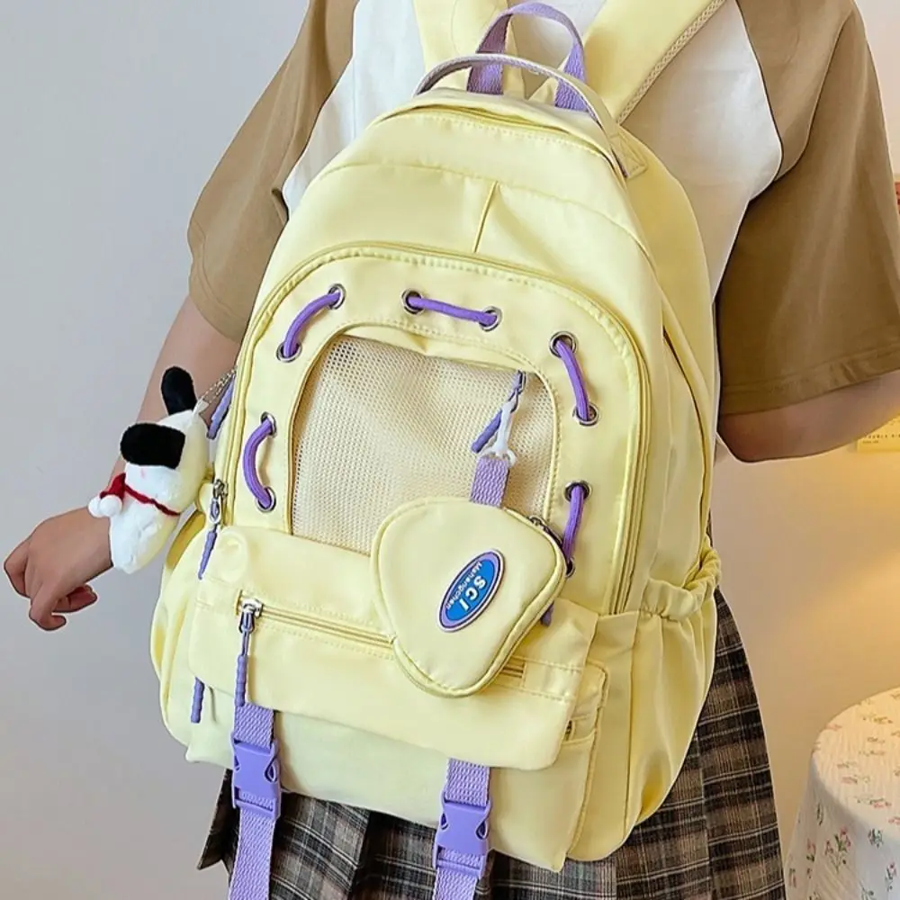 Nylon Preppy Style Backpack Puppy Pendant 5 Colors Large Capacity Bag High Quality Middle School Students Laptop Backpack Girl