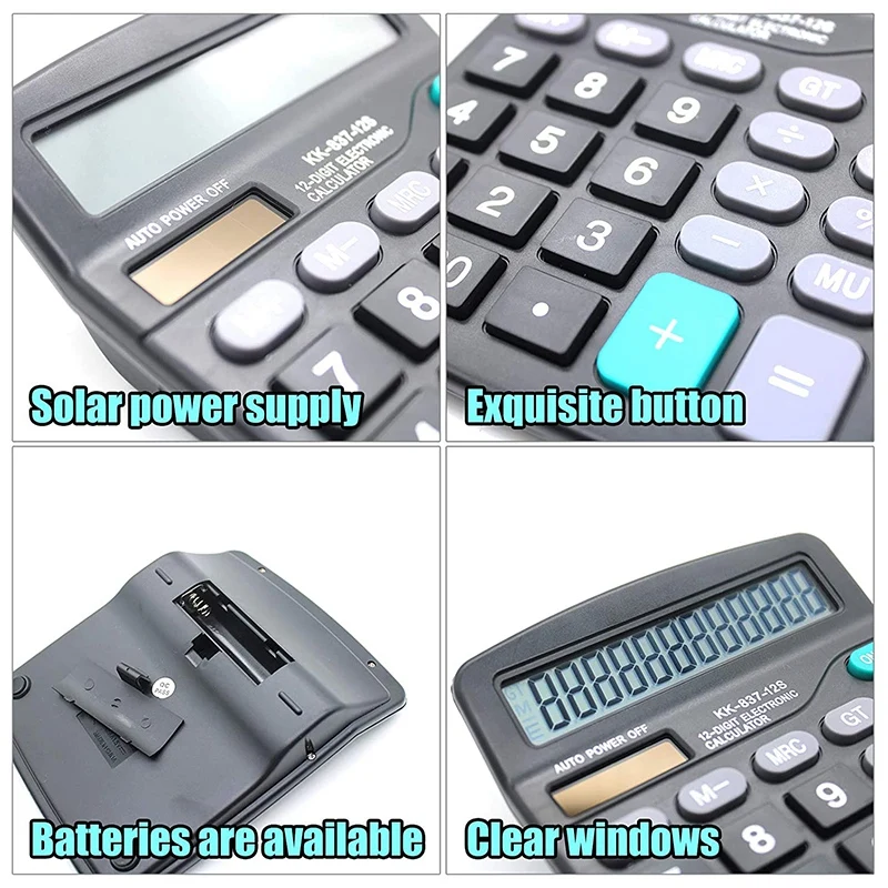 A01E-Desk Calculator, 12-Digit Solar Battery Office Calculator With Large LCD Display Big Sensitive Button