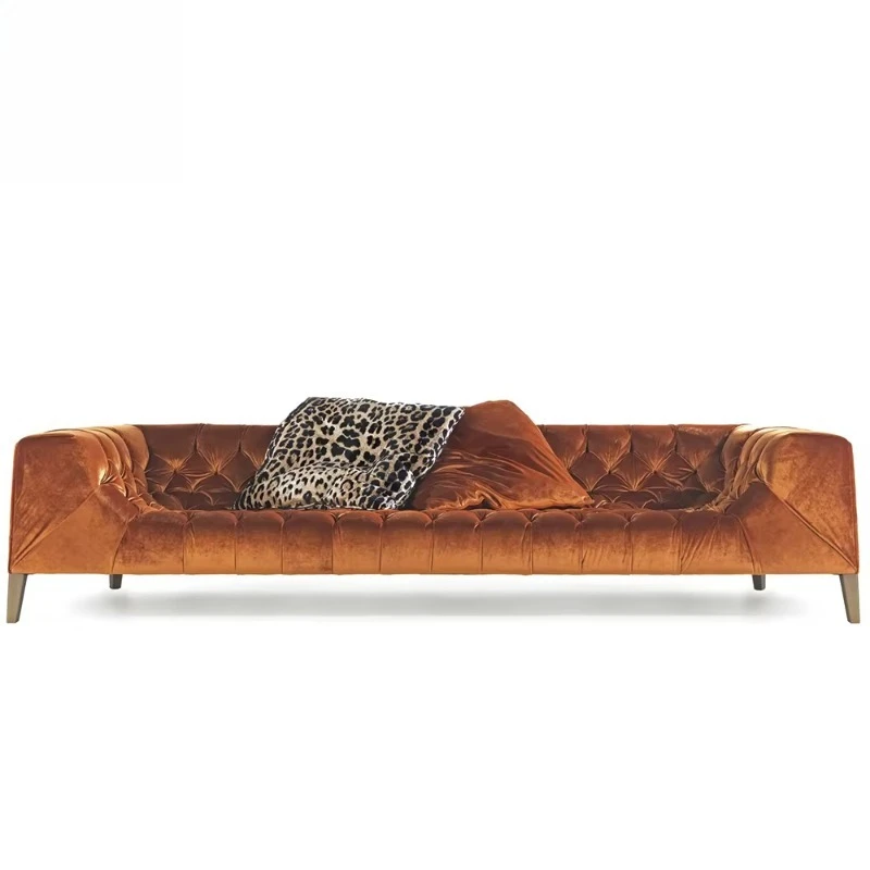 

Premium Customizable Orange Chesterfield Tufted Velvet Sofa Modern Luxury Living Room Villa Sofa