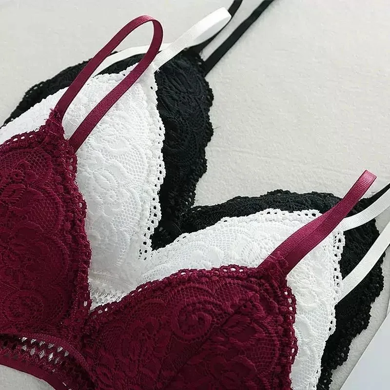 Triangular Wireless Underwear Floral Lace Bralette Bra Non-Wire Push Up Bras Women Soft Sexy Intimates Brassiere V-neck Lingerie