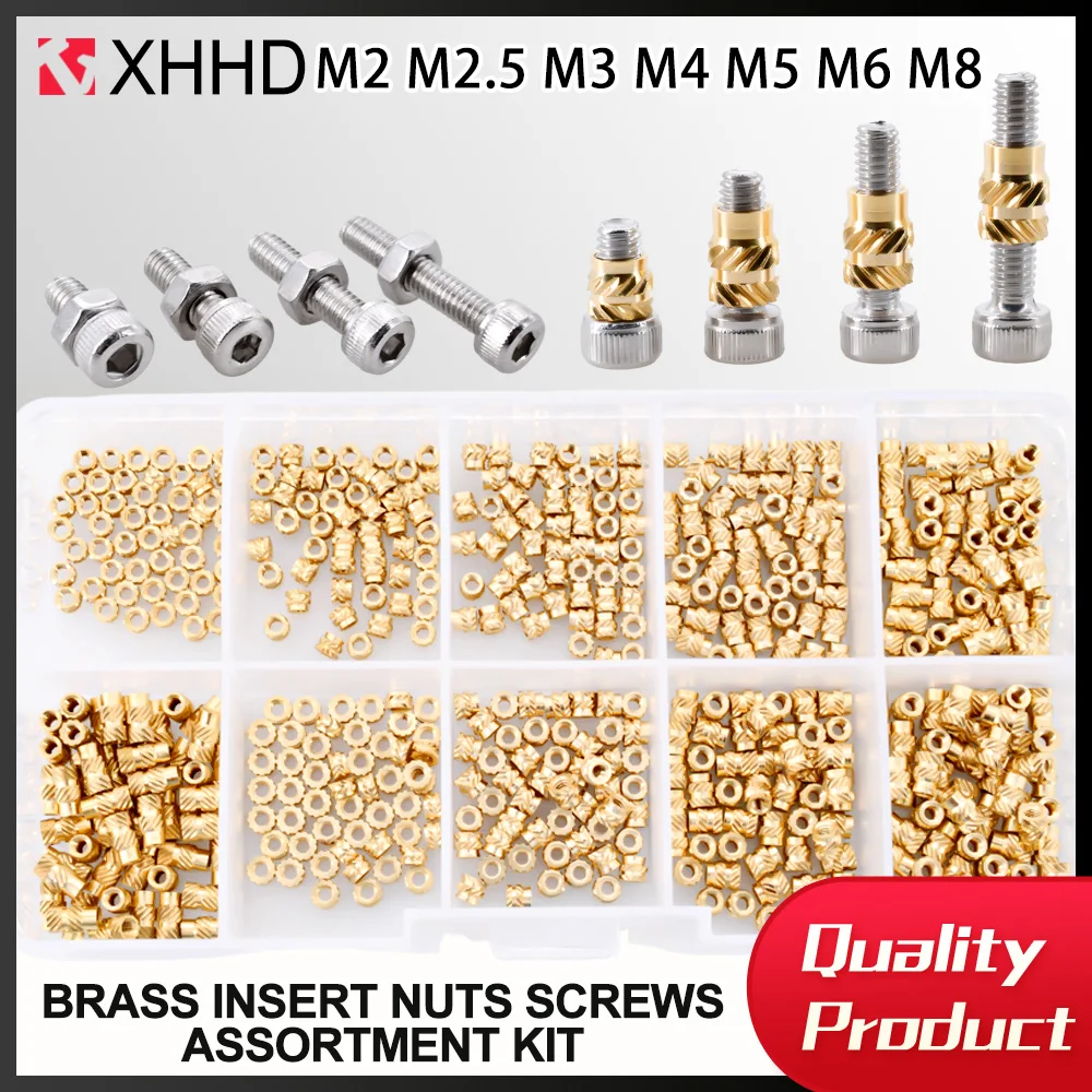 M2 M2.5 M3 M4 M5 M6 M8 Brass Insert Nuts Screws Assortment Kit Hot Melt Heat Knurled Embed Injection Copper Insertnut 3D Printer