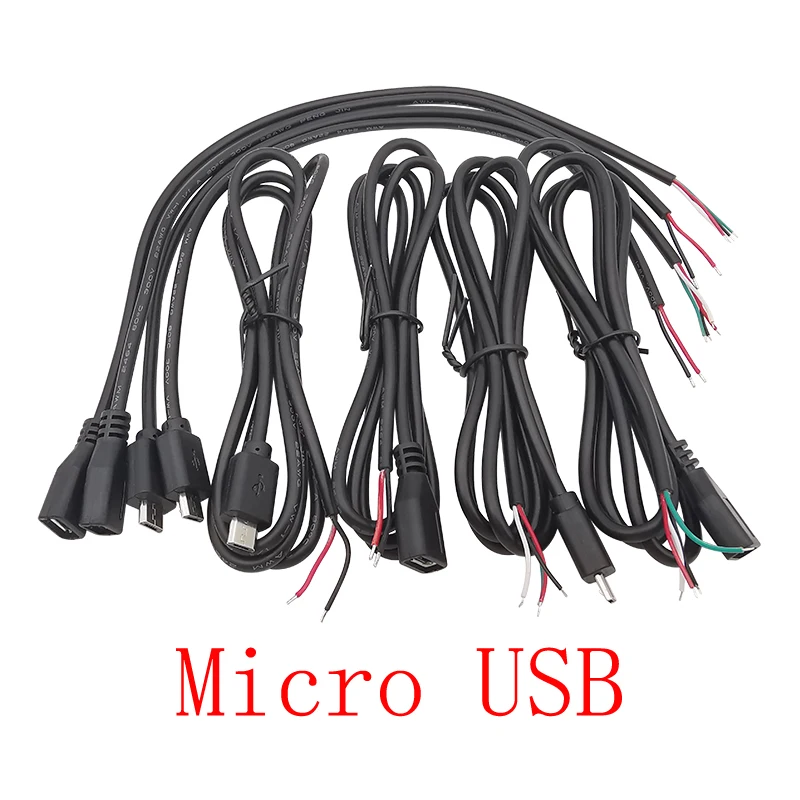 5Pcs Micro USB 2/4 Pin Male / Female Power Cable Connector Wire Leads DIY Charging Extension Cord Micro USB Plug Socekt Adapter