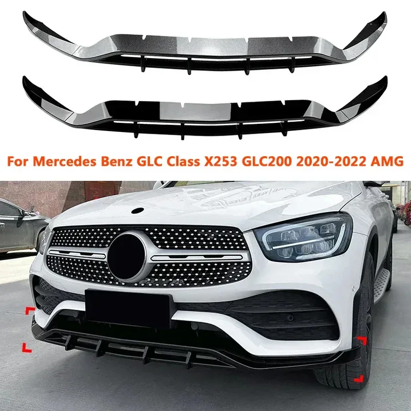 

Car front Bumper Lip Spoiler For Mercedes Benz GLC Class X253 GLC200 260 300 2020-2022 AMG Shovel Splitter Body Kit Guard