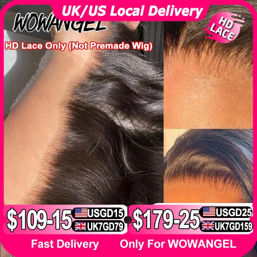 Wow Angel 13x4 13x6 HD Lace Frontal Only Melt Skins Brazilian Straight Human Hair 5x5 6x6 HD Lace Closure Pre Plucked Free Part