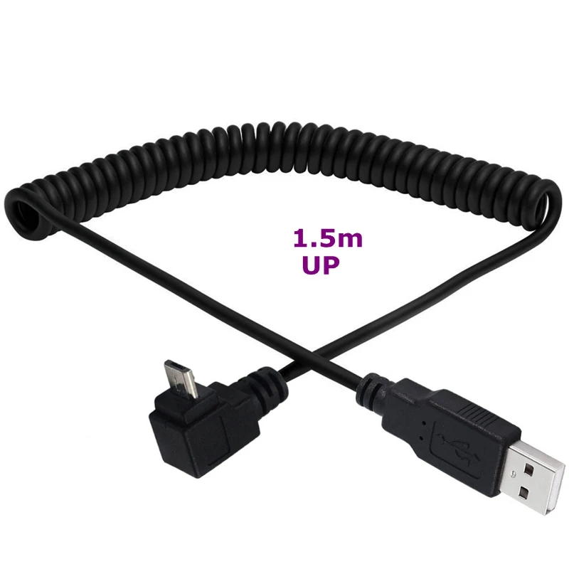 USB 2.0 Một Nam Sang Micro USB 5 Pin Phải Góc 90 Độ Xoắn Ốc Dạng Cuộn Adapter Dây Cáp 5ft Cho MP3 Người Chơi Máy Ảnh Kỹ Thuật Số