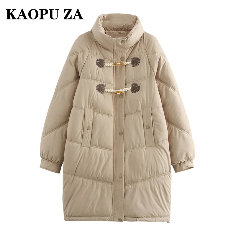 KAOPU ZA 2024 Autumn/Winter Woman's Casual Stand Collar Mid-length Jacket Coat Female Fashion Long Sleeve Solid Color zipper Top