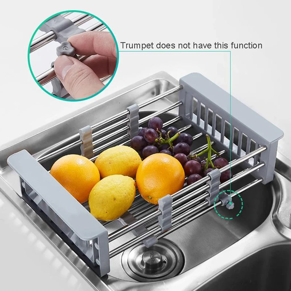 Kitchen Stainless Steel Water Filter Basket Small Dish Drying Rack Extendable Hanging Dish Drying Rack Over Sink