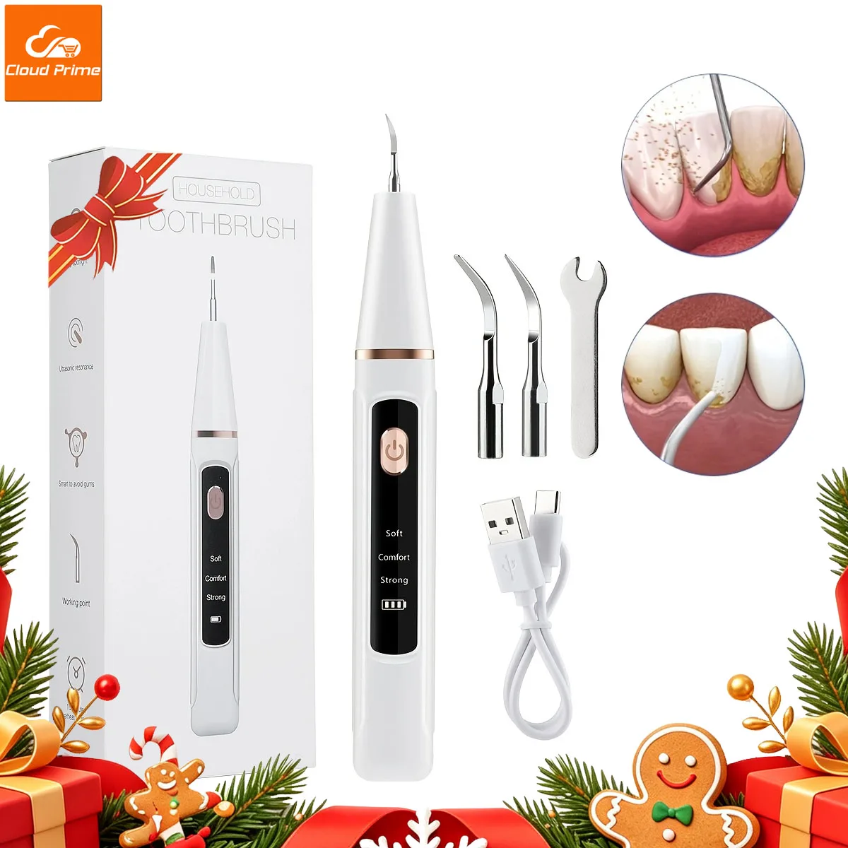 Cloud Prime Electric Ultrasonic Teeth Tartar Cleaner Dental Scaler Tool for Oral Care Teeth Whitening Stain & Plaque Removal For Christmas And New Year Gifts