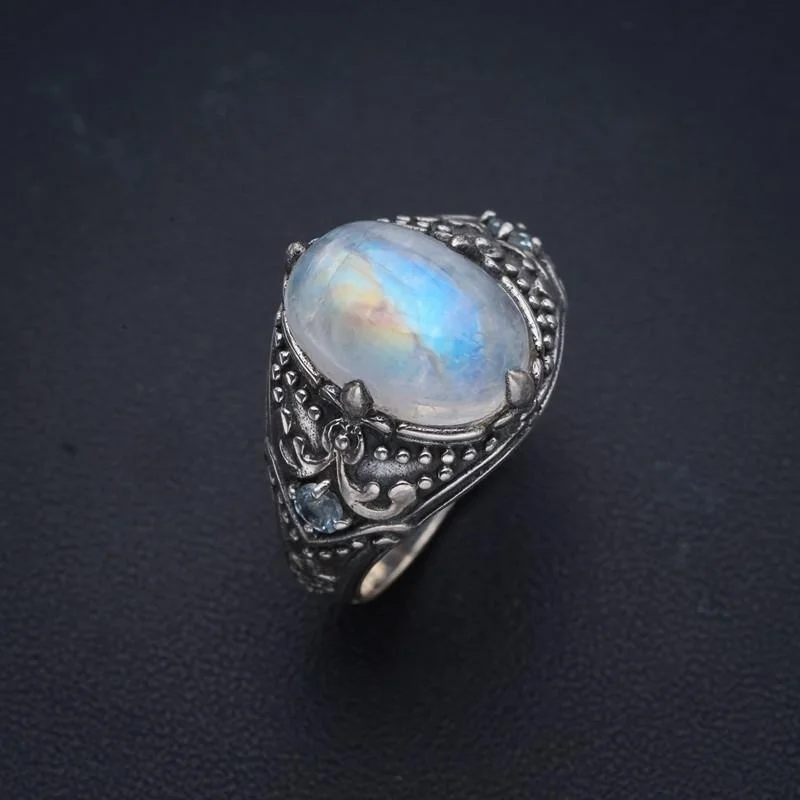 

StarGems Natural Moonstone Handmade 925 Sterling Silver Ring 9.75 F0741