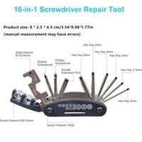 Bike Repair Tool Kits 16 in 1 Bicycle Multitool with Bike Tire Levers Hex Spoke Wrench Folding Metric Repair Tool Set