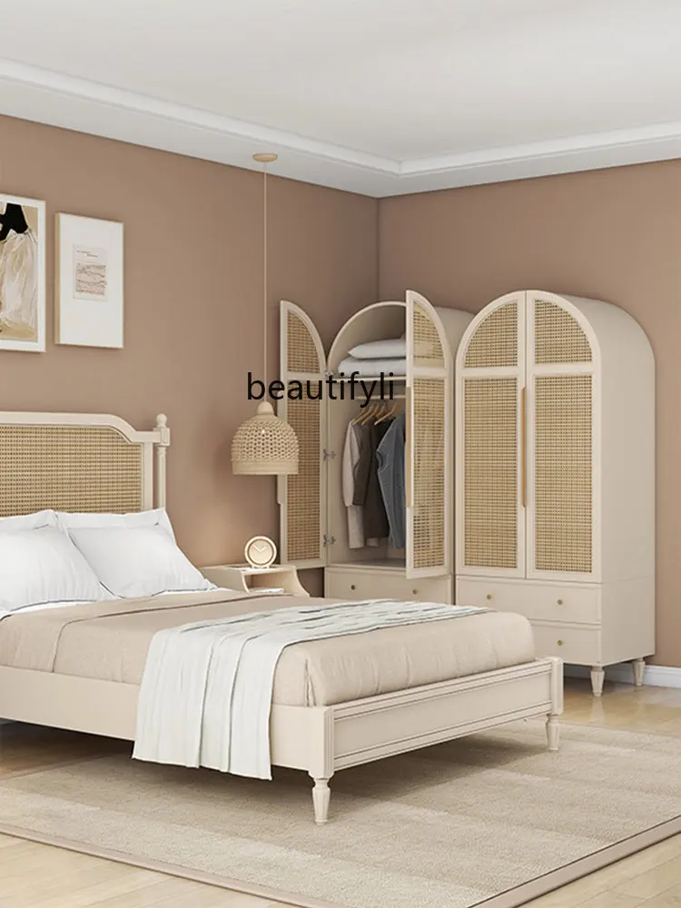 American Rattan Double-Door Closet Locker Simple Modern Homestay Hotel Storage Wardrobe