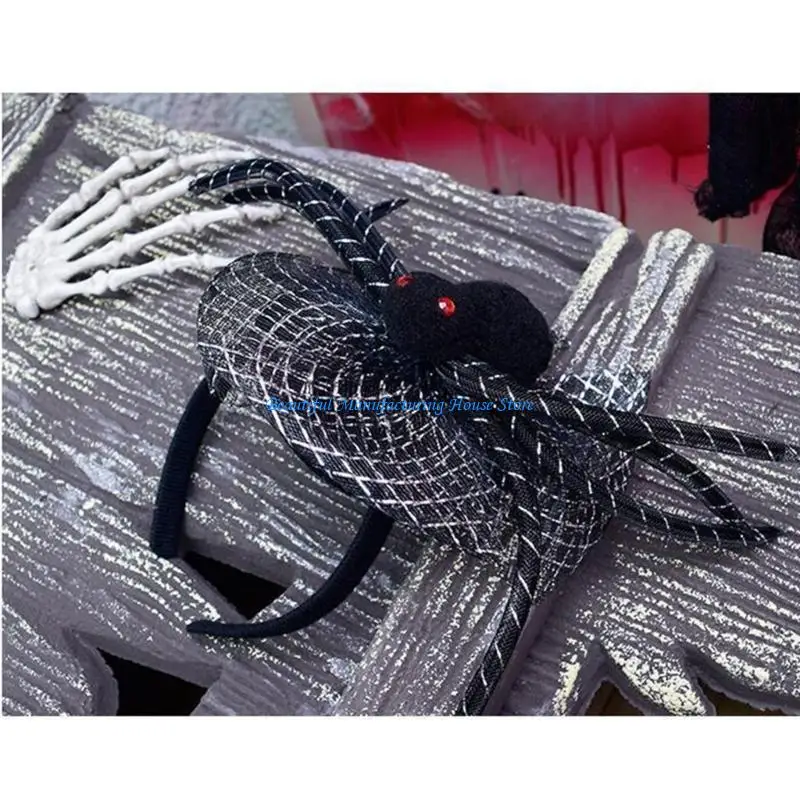 E56A قبعة علوية وعناكب سوداء للشعر، حامل شعر، حامل شعر للهالوين، زي حفلات تنكرية، أغطية رأس للأطفال والنساء