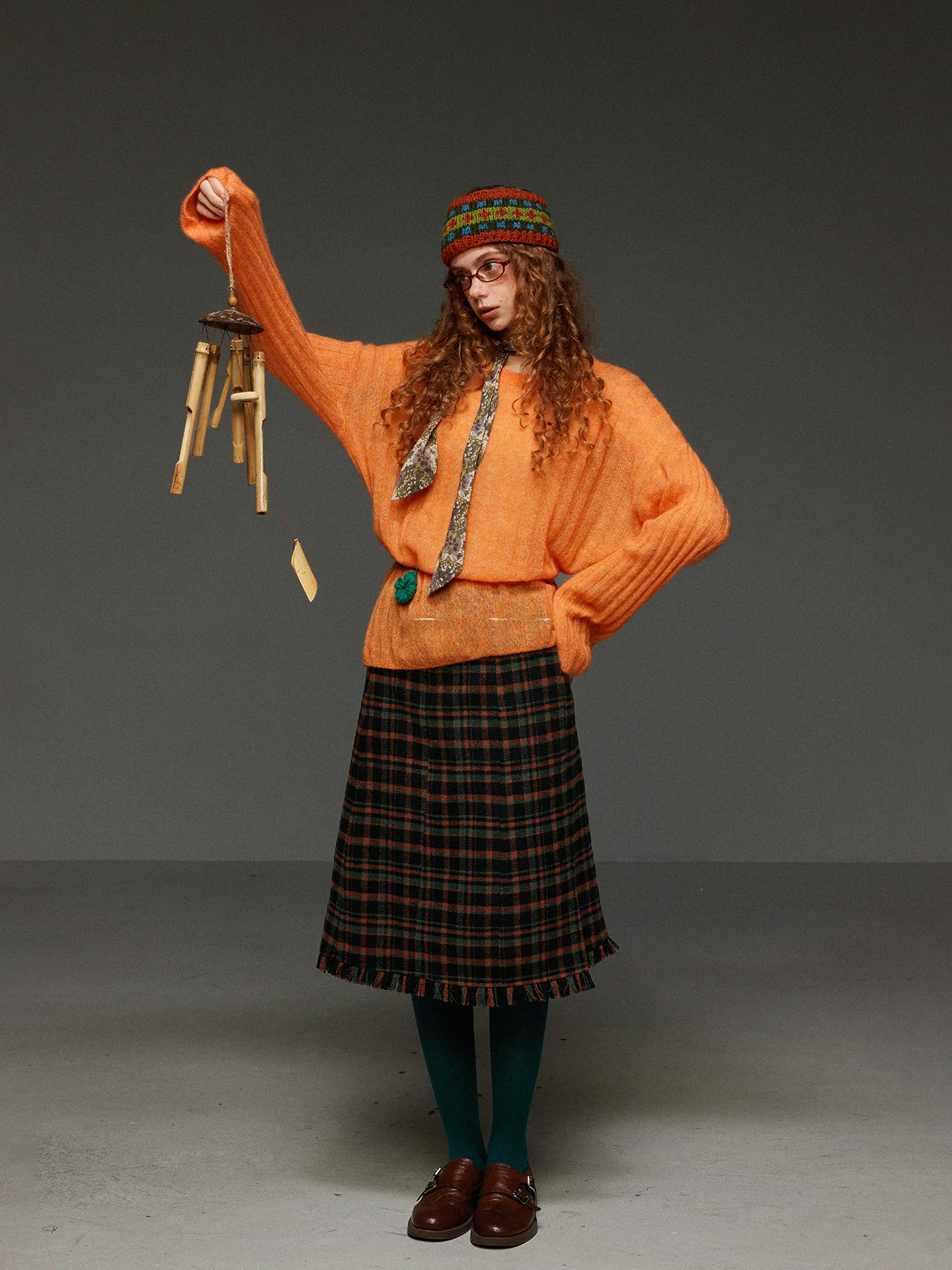 Retro Tassel High Waist Tweed Plaid  Skirt Women's Autumn Color Block Design Slim Straight A-Line Skirt Commute Wear