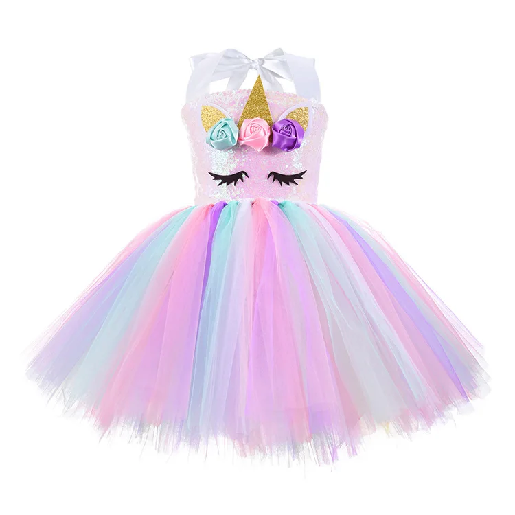 Girls\' dress cross-border sequin unicorn tutu dress Halloween costume fluffy yarn dress princess dress