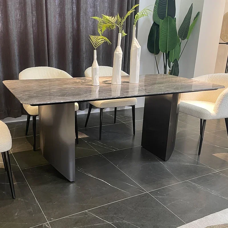 

Italian light luxury rectangular marble dining table modern simple dining chair dining table