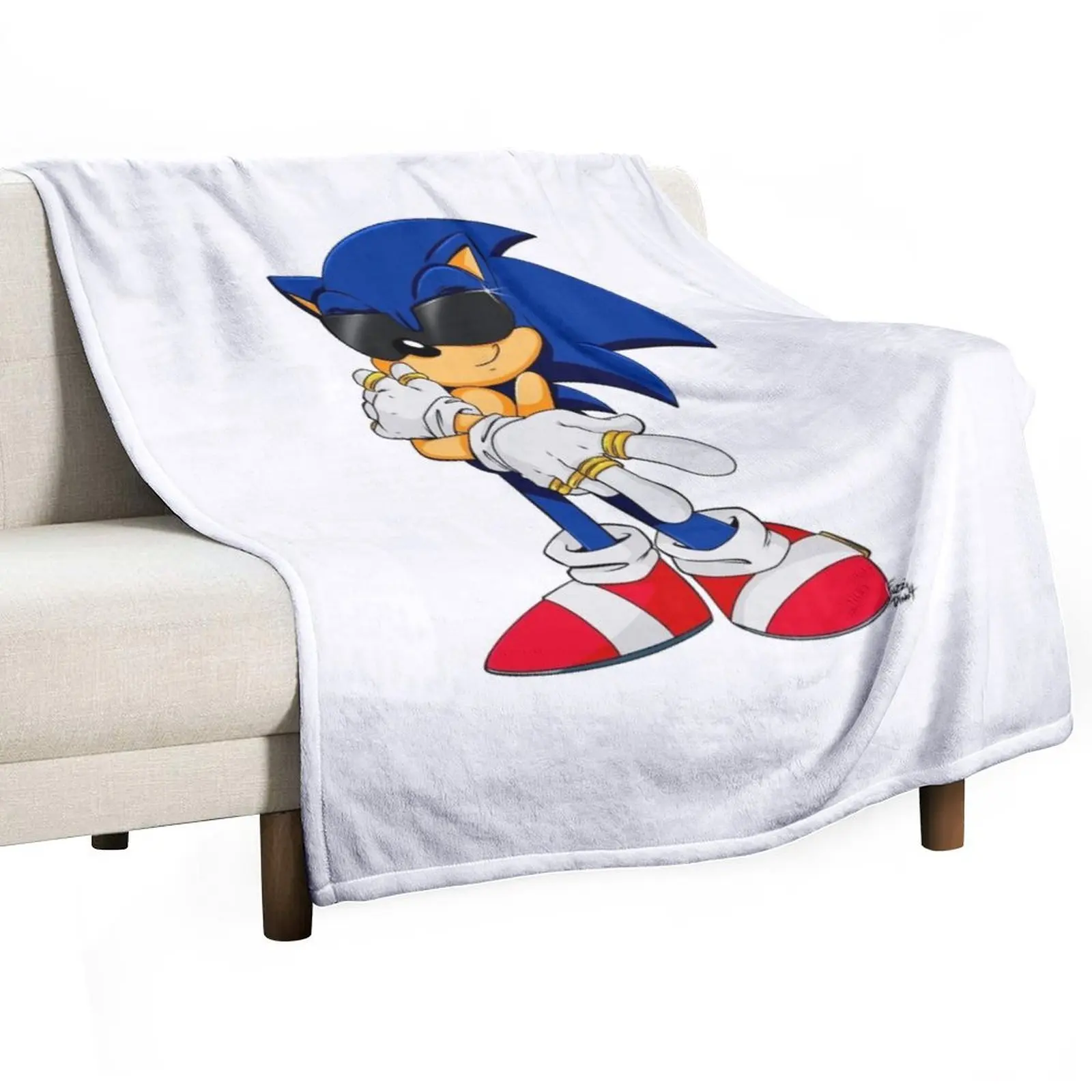 Sonic with Rings Throw Blanket Soft Plaid Furry Stuffeds Blankets