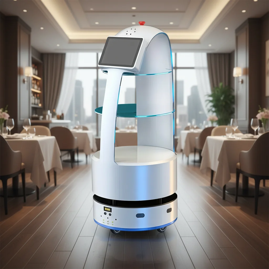 Fotografia 4: Robô de Entrega de Comida para Hotel com Tela Touch de 11 Polegadas, Navegação, Capacidade de Carga de 30kg, Comutação de Idiomas, 12 Horas de Funcionamento