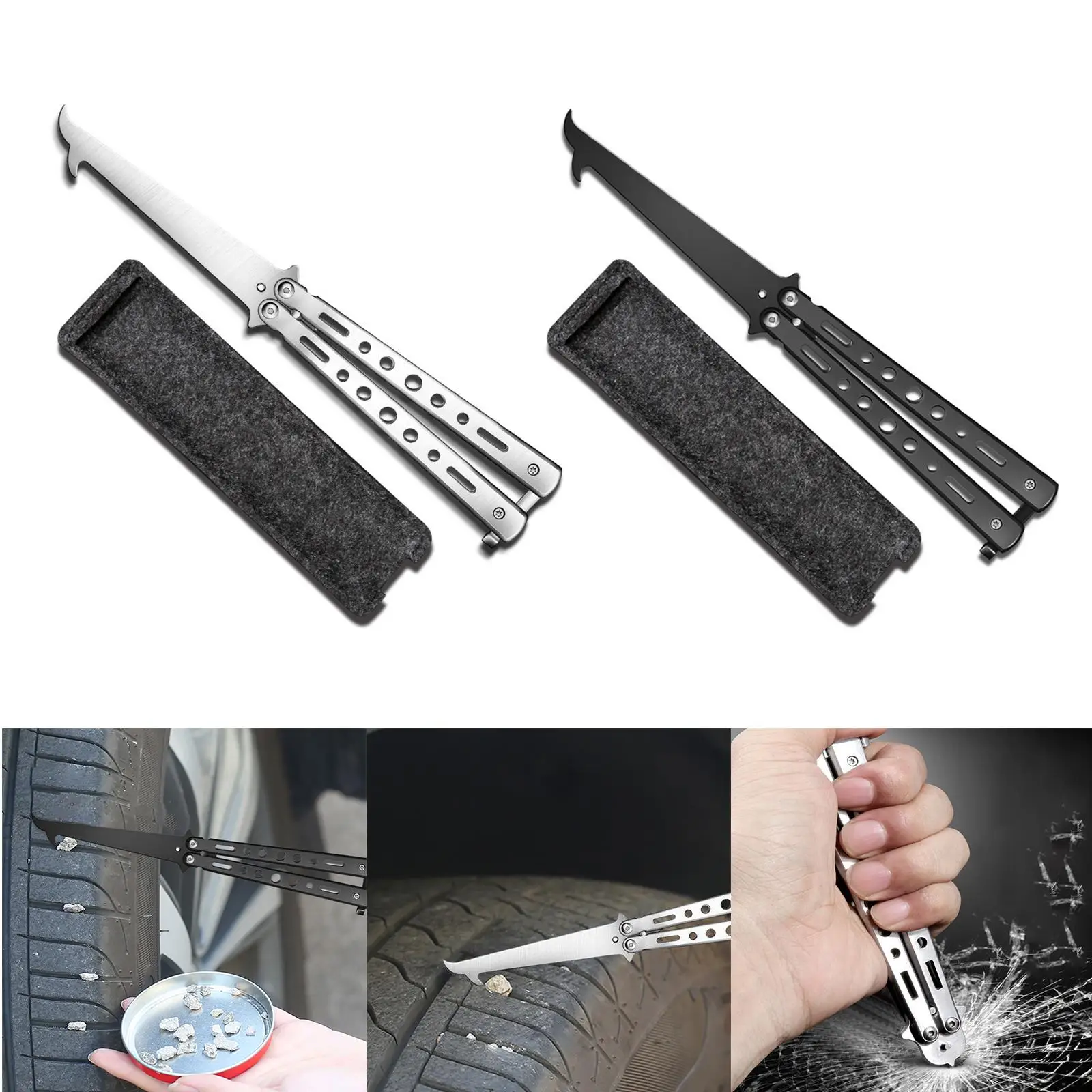 Car Tire Cleaning Hook Portable Wheel Tread Slot Gravel Stone Hook Silver