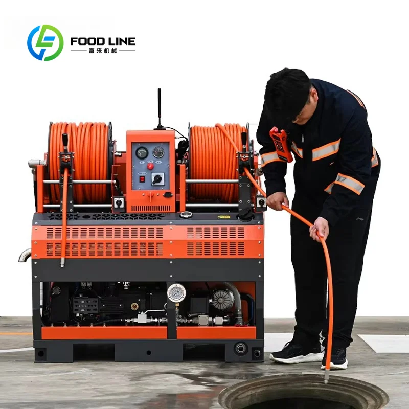 Customized pipeline jet flusher sewer dredging jetter high pressure water jet equipment multi hose reels wireless remote control