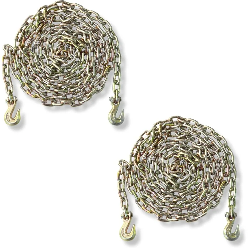 

5/16" x 20' G70 Transport Chains with Clevis Grab Hooks - 4,700 LB Working Load Limit , Trailers, Truck (2 - Pack)