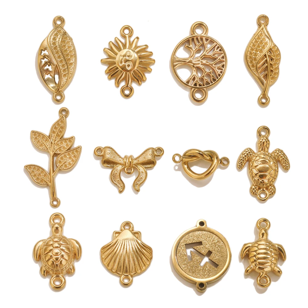 5PCS Edelstahl Doppel Loch Schildkröte Muschel Herz Anhänger Schmuck Stecker DIY Armband Halskette Machen Zubehör Großhandel – Detail 5