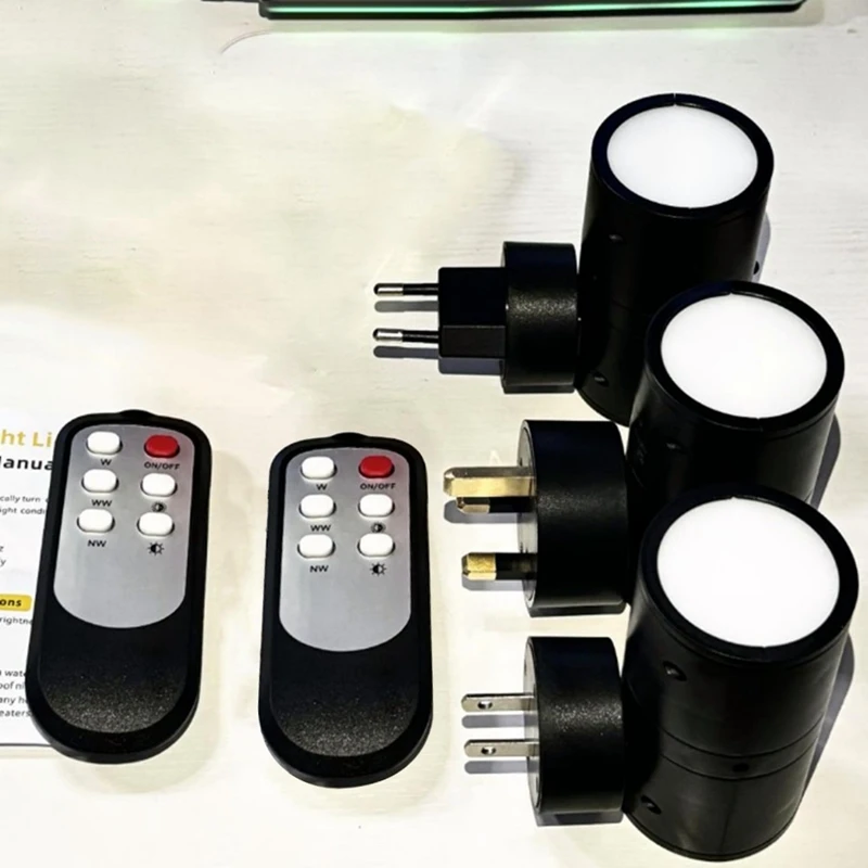 ไฟ LED กลางคืนเสียบผนัง 3 สีพร้อมรีโมทคอนโทรลหรี่แสงได้ไฟกลางคืนสําหรับห้องโถงห้องนอนบันได US Plug