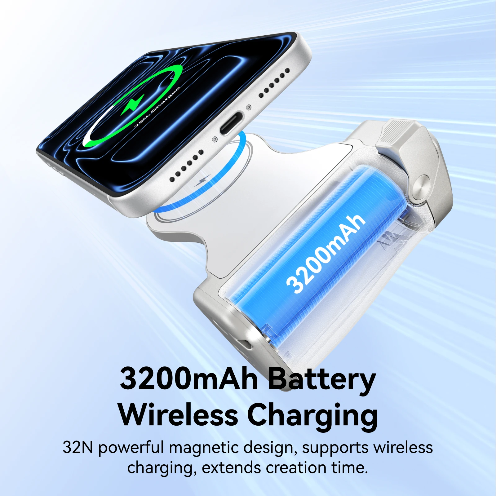 텔레신 마그네틱 폰 카메라 촬영 핸드 그립 3200mAh 보조배터리 무선 충전 폰 홀더 아이폰용 원격 촬영 보조기