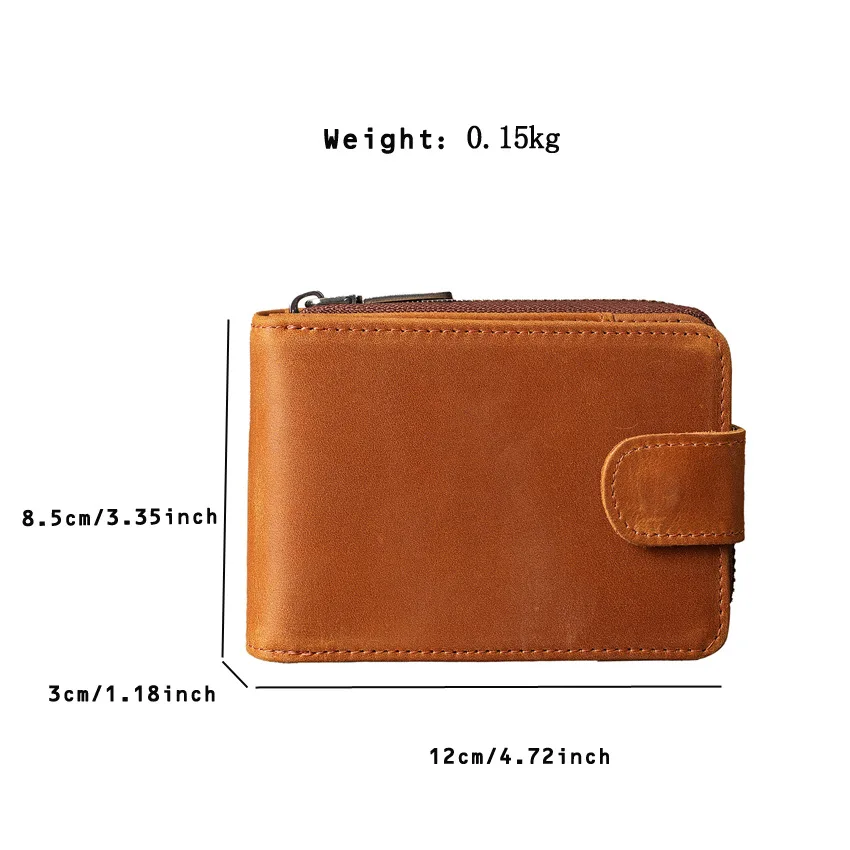 Vintage Men's Wallet Genuine Leather Credit Card Case Short Wallet Holder Secure Multi-Card Slots Zipper High Quality Coin Purse
