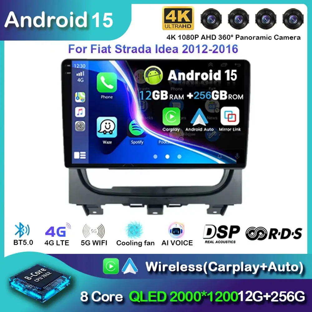 

Android 15 Carplay Car Radio For Fiat Strada Idea 2012 2013 2014 - 2016 Navigation GPS Multimedia Player stereo wifi+4G Auto BT