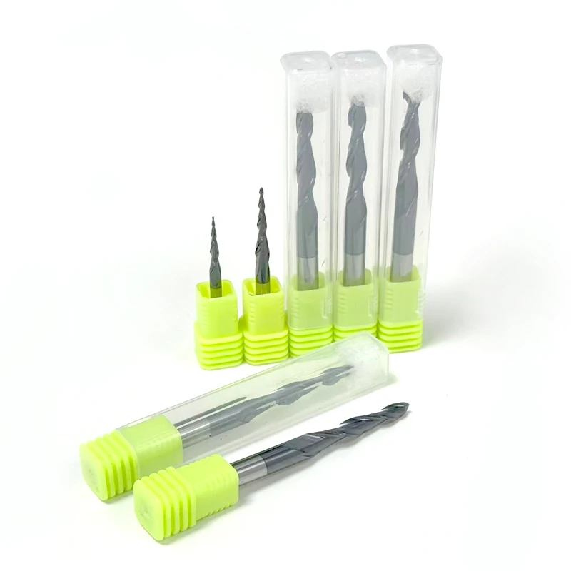 1pcs 2F HRC55 Tapered Cone Tungsten Solid Carbide Coated End Mill - D3.175-D12 Tapered Ball Nose CNC Milling Cutter