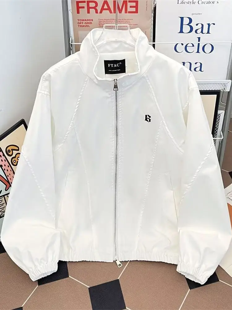 

Spring Faionable Women's Stand Collar Thin Jaet Casual Lightweight Zipper Decorated Polyester Fiber Youth ular Outerwear