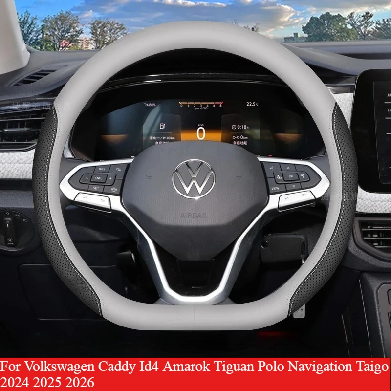 Funda de Cuero para Volante de Coche Volkswagen Caddy Id4 Amarok Tiguan Polo Navigation Taigo 2024 2025 2026 Accesorios