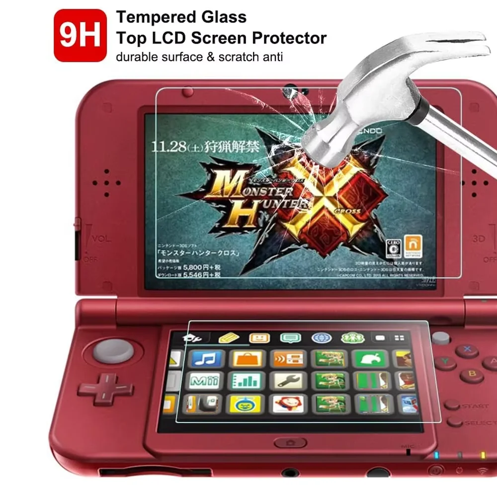 واقي شاشة علوي من الزجاج المقسى لنينتندو الجديد 3DS XL/LL أسفل HD طبقة حماية شفافة PET لملحقات 3DS الجديدة