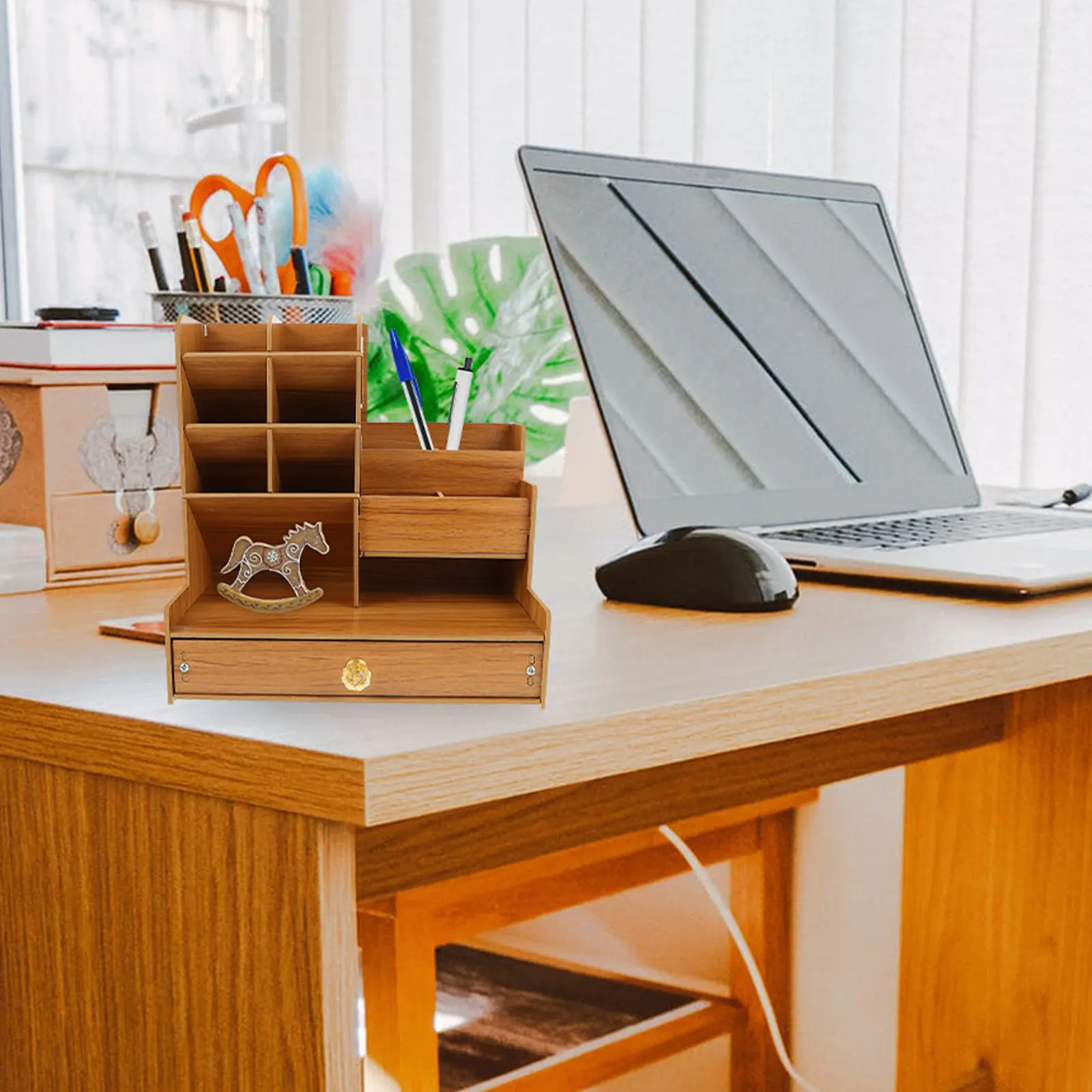 

Cherry Wood Pen Rack Creative Office Desk Organizer Large Capacity Stationery Storage Box Versatile Art Supplies Tidy