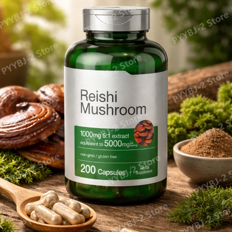 

Reishi Mushroom Capsules 200 Count Non-GMO Gluten-Free Herbal Supplement Immune Support Antioxidant Natural Vegan Pure Extract
