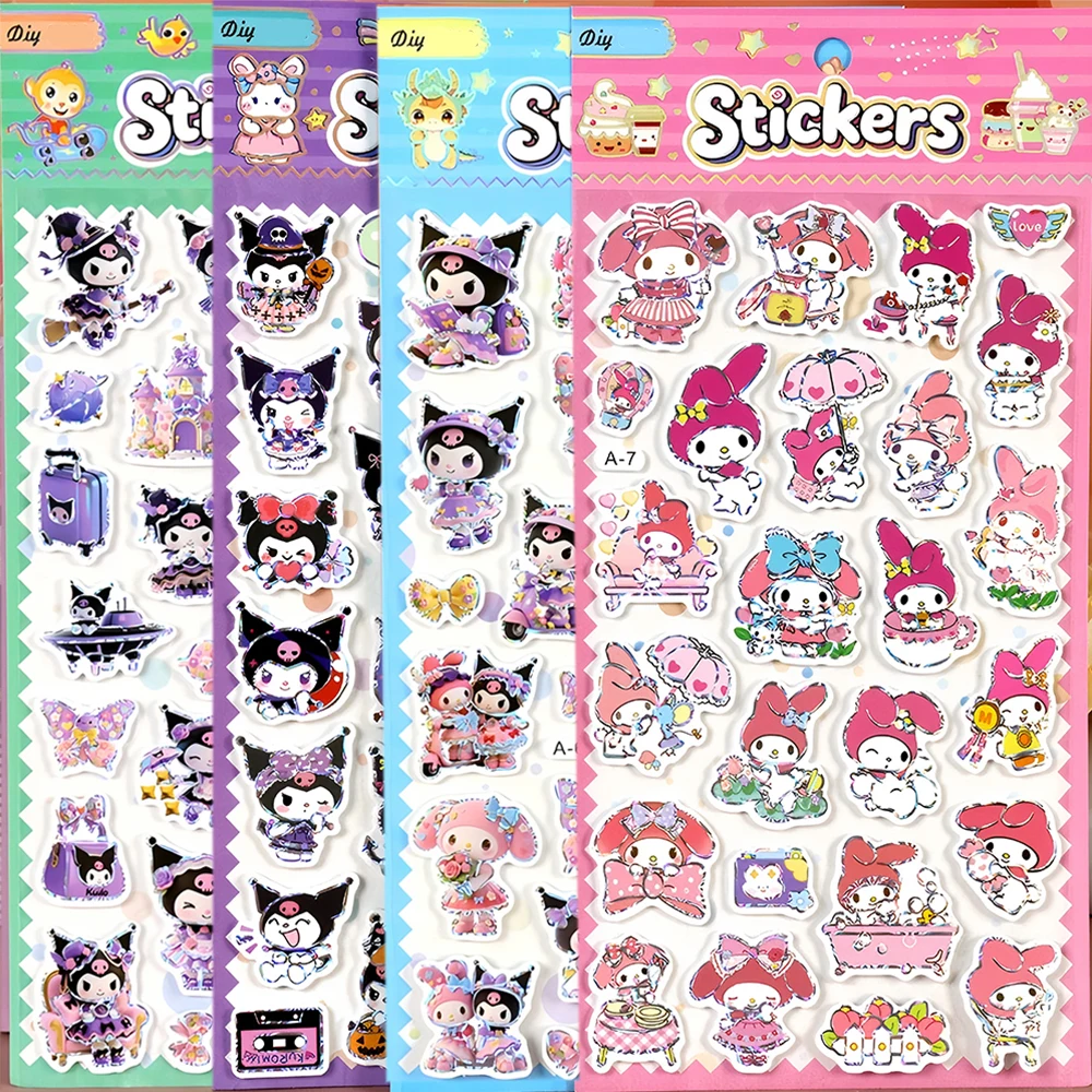 Bonito sanrio anime melodia kuromi dos desenhos animados bolha adesivos decalques diy skate capacete scrapbook adesivo estético fontes de festa
