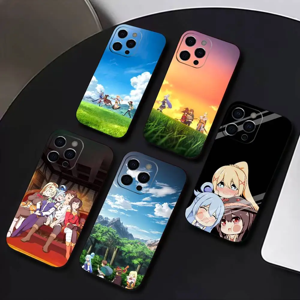 

Kono Subarashii Sekai ni Shukufuku wo Phone Case For iPhone 17,16,15,14,13,12,11 Plus,Pro Max,XS,Soft Black Cover