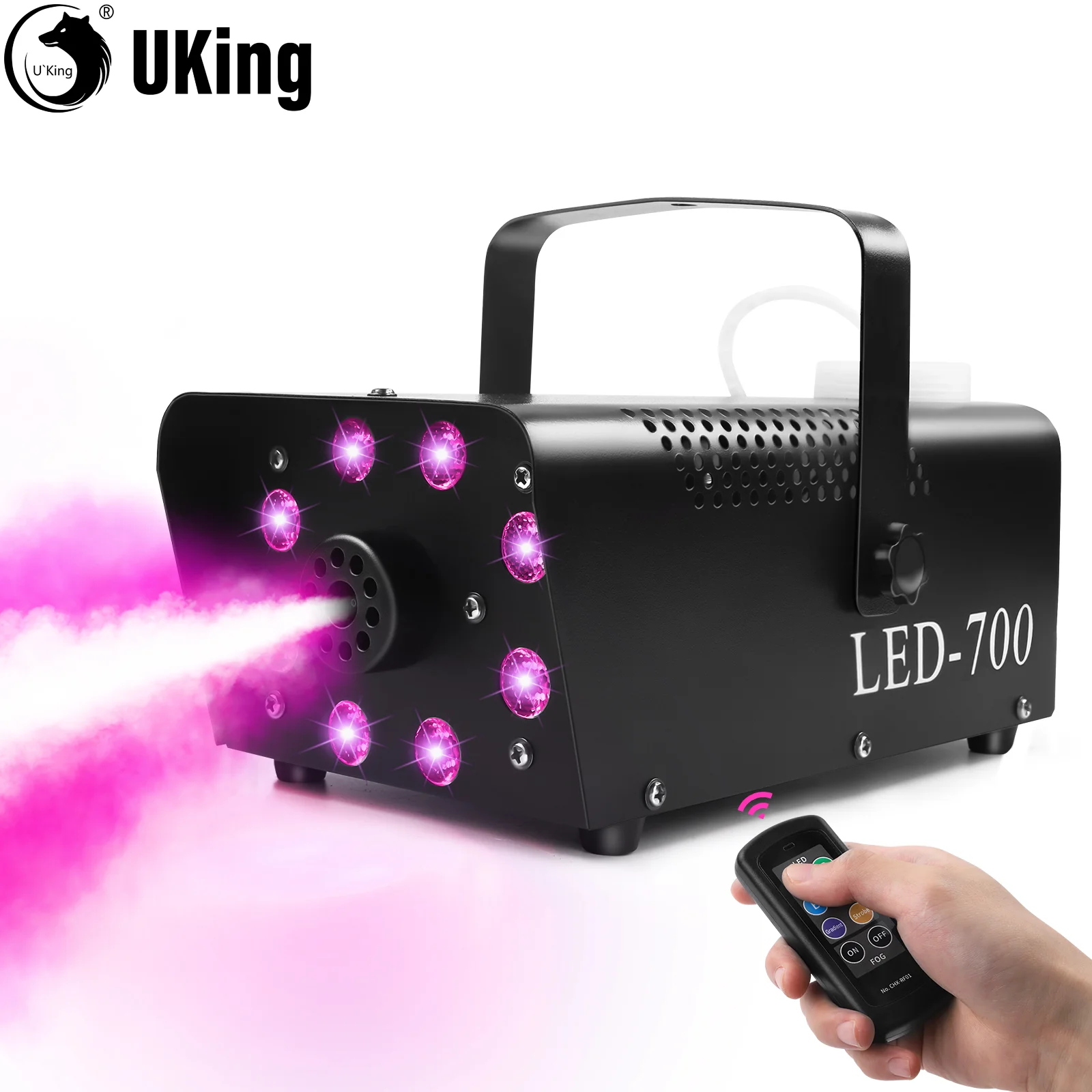 U'King 700W Upgrade Smoke Machine 8PCS RGB Colorful LED Fogger Wireless Remote Control Fog Machine For DJ Disco Wedding Party