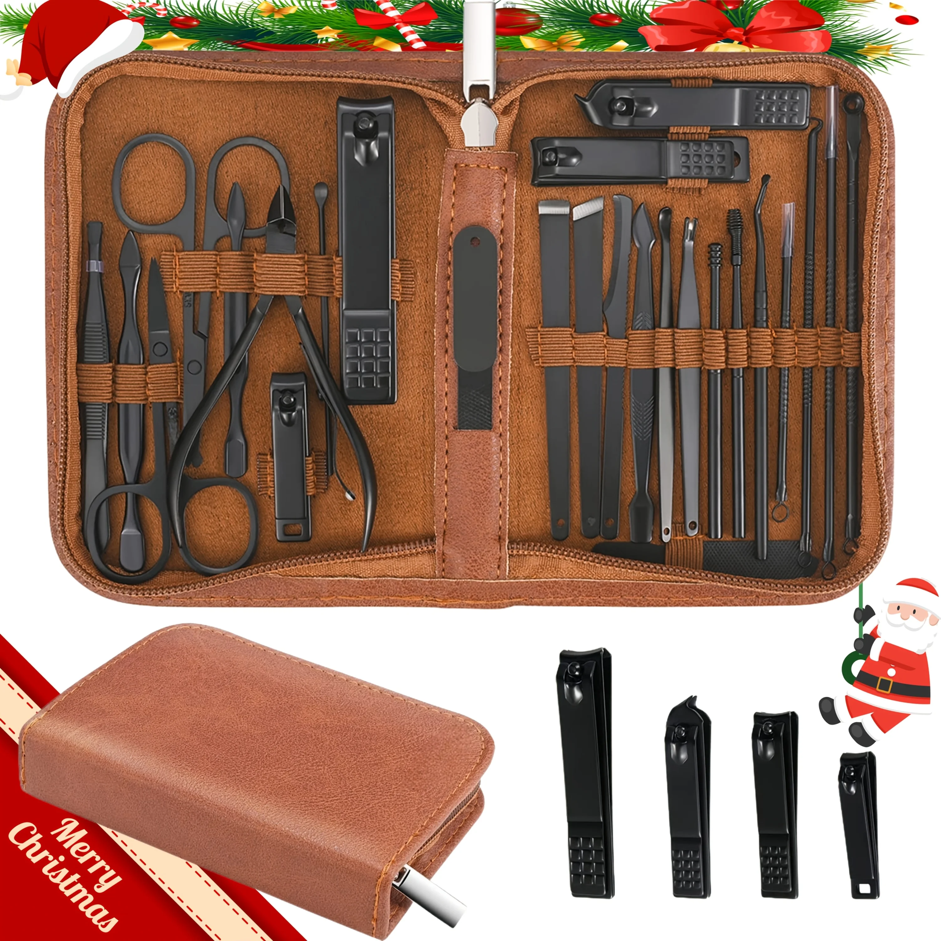 

26/32 Pcs Set Manicure Pedicure Set Stainless Steel Portable Nail Clipper Tool Kit with Storage Zipper Bag Christmas Gift