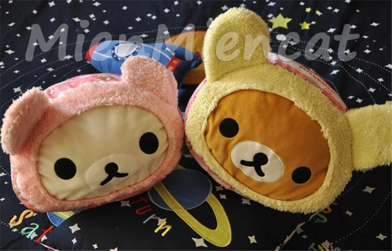 Cute Rilakkuma Korilakkuma Bear Yellow Pink Rabbit Bunny Cylindrical Big Plush Pillow Cushion Stuffed Toy Doll Kids Gift 40*30CM