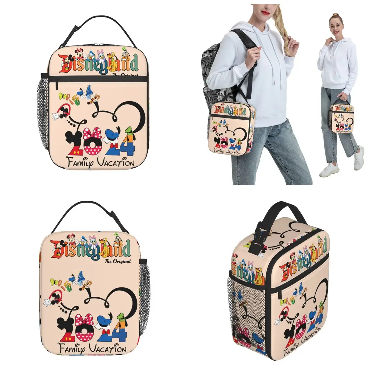 2024 New Insulated Lunch Bag For Kids Girls Boys Micky Minnie Mouse Print Food Storage Bags Cooler Thermal Bento Box