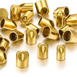 10pcs Stainless Steel Gold Plated End Caps for Leather Cord Large Hole Connection DIY Bracelet Necklace Jewelry Making Wholesale