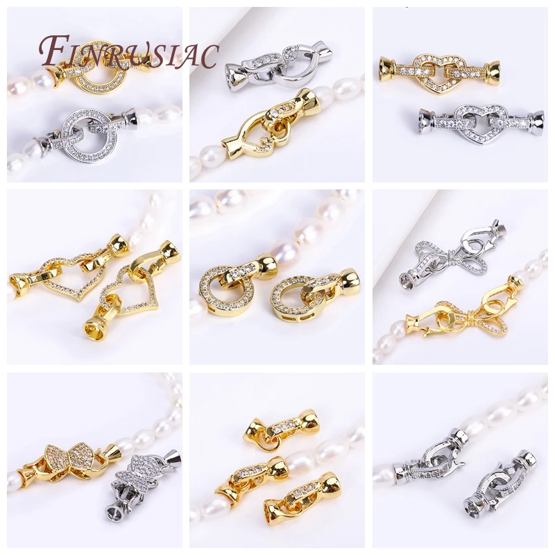 18K Gold Plated Inlaid Zircon Lock Clasps Closure Fasteners For Beading Jewelry Making,DIY Pearls Jewelry Fittings