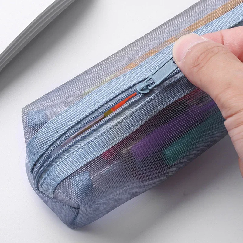 Transparent Mesh Pencil Case Organizer Bag