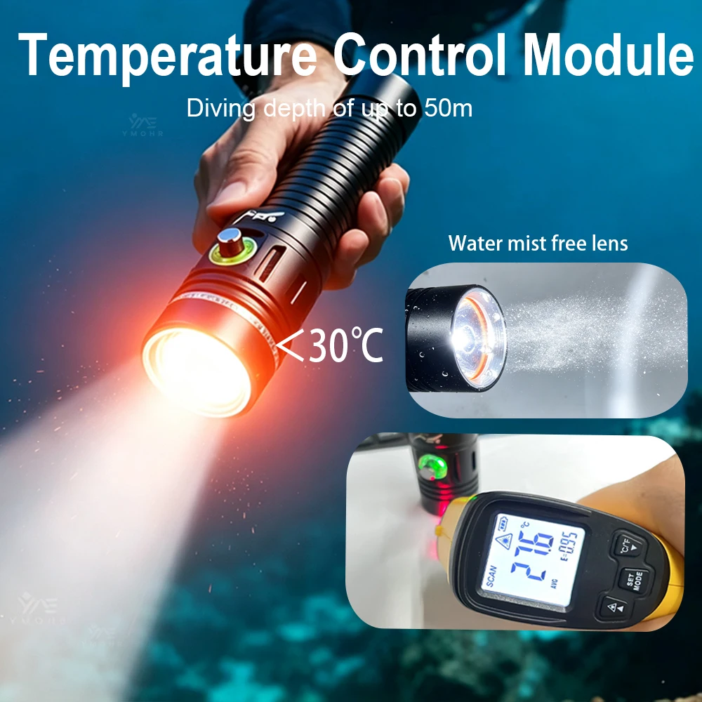 GRCKT Diving Flashlight Powerful Professional Underwater Lantern LED Rechargeable Dive Torch IPX8 Waterproof Scuba Lamp T6 Wick view 5