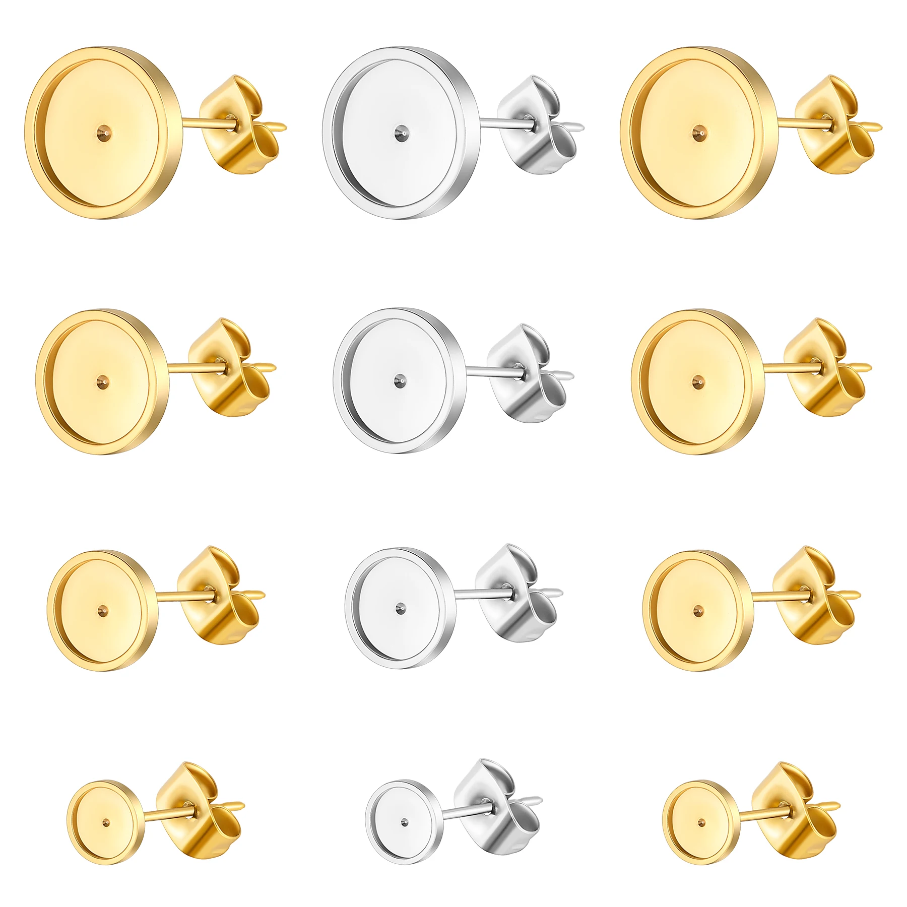 50pcs Stainless Steel Blank Earring Post Stud Earring Base Settings 4/6/8/10mm Dia Blank Cabochon Bezel Findings Diy Accessories
