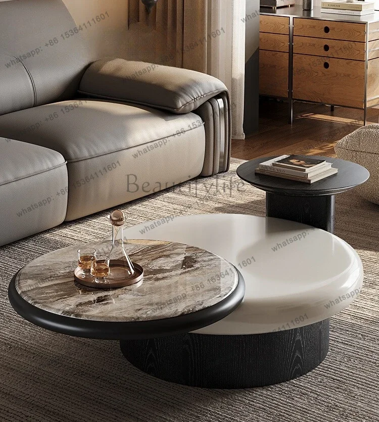 FG40Italian minimalist microcrystalline stone coffee table light luxury high-end sense rotatable round size combination