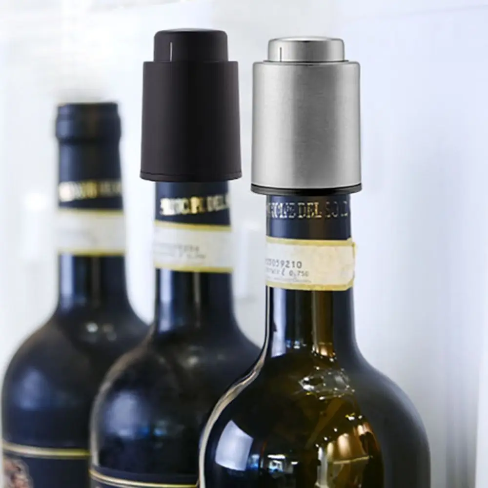 Stainless Steel Vacuum Wine Stoppers Press Type Reusable Wine Preserver Silver with Time Scale Wine Bottle Stoppers Gifts