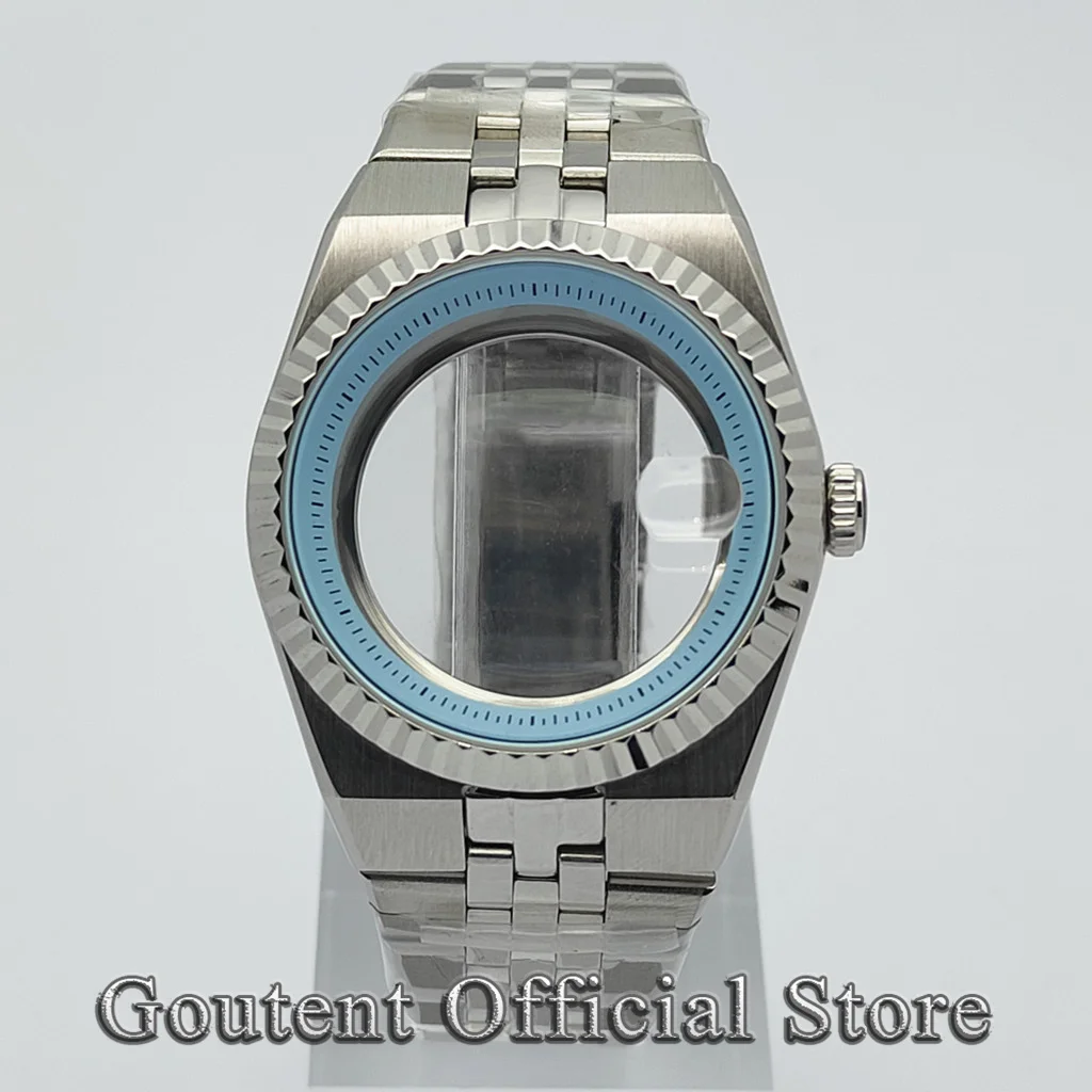 Goutent 40mm Fluted Bezel Watch Case Sapphire Crystal Silver Case Fit NH35 NH36 Miyota 8215 821A Automatic Movement Watch Parts
